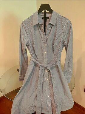 Banana Republic Blue and White Striped Shirt Dress